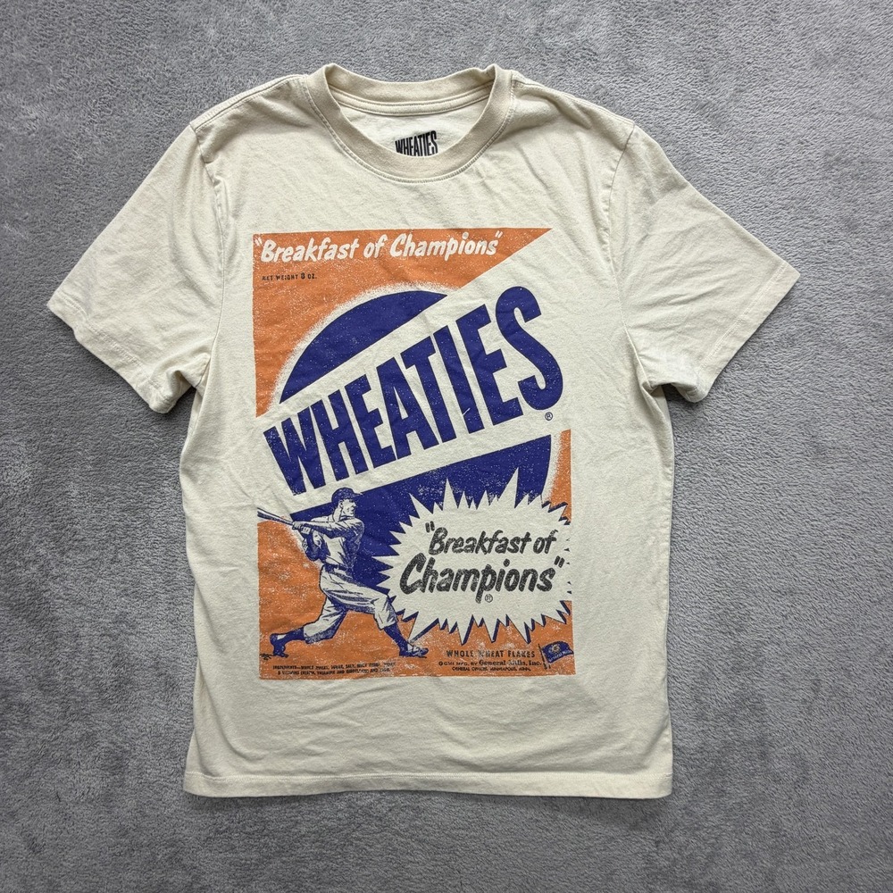 Wheaties Shirt Mens‎ M White Baseball Graphic Tee Crewneck Cotton Polyester